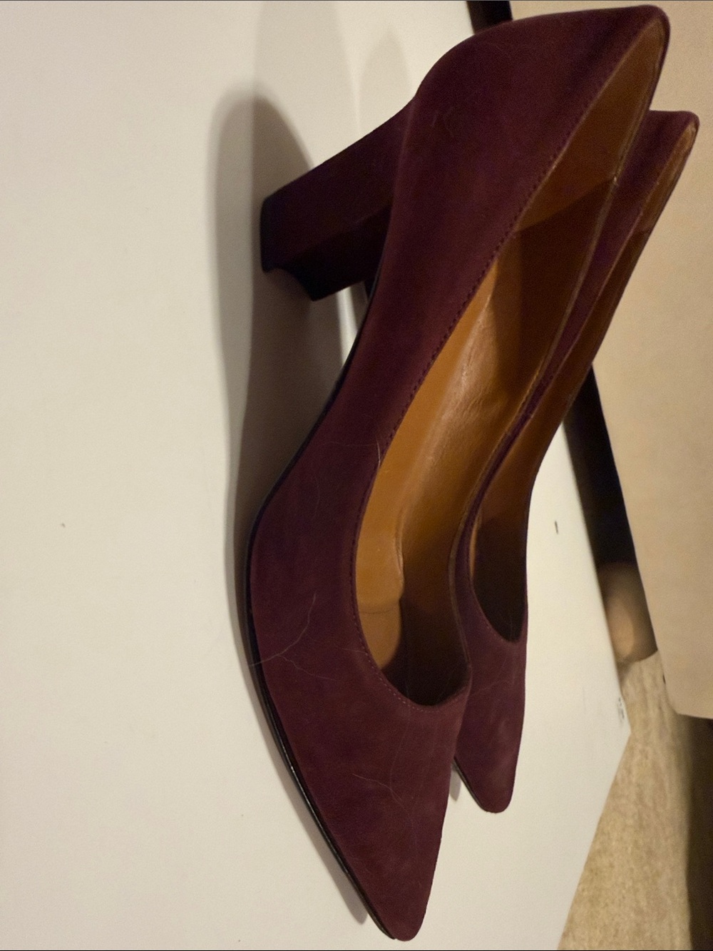 Aquatalia Burgundy Suede Mid Block Heel Pumps